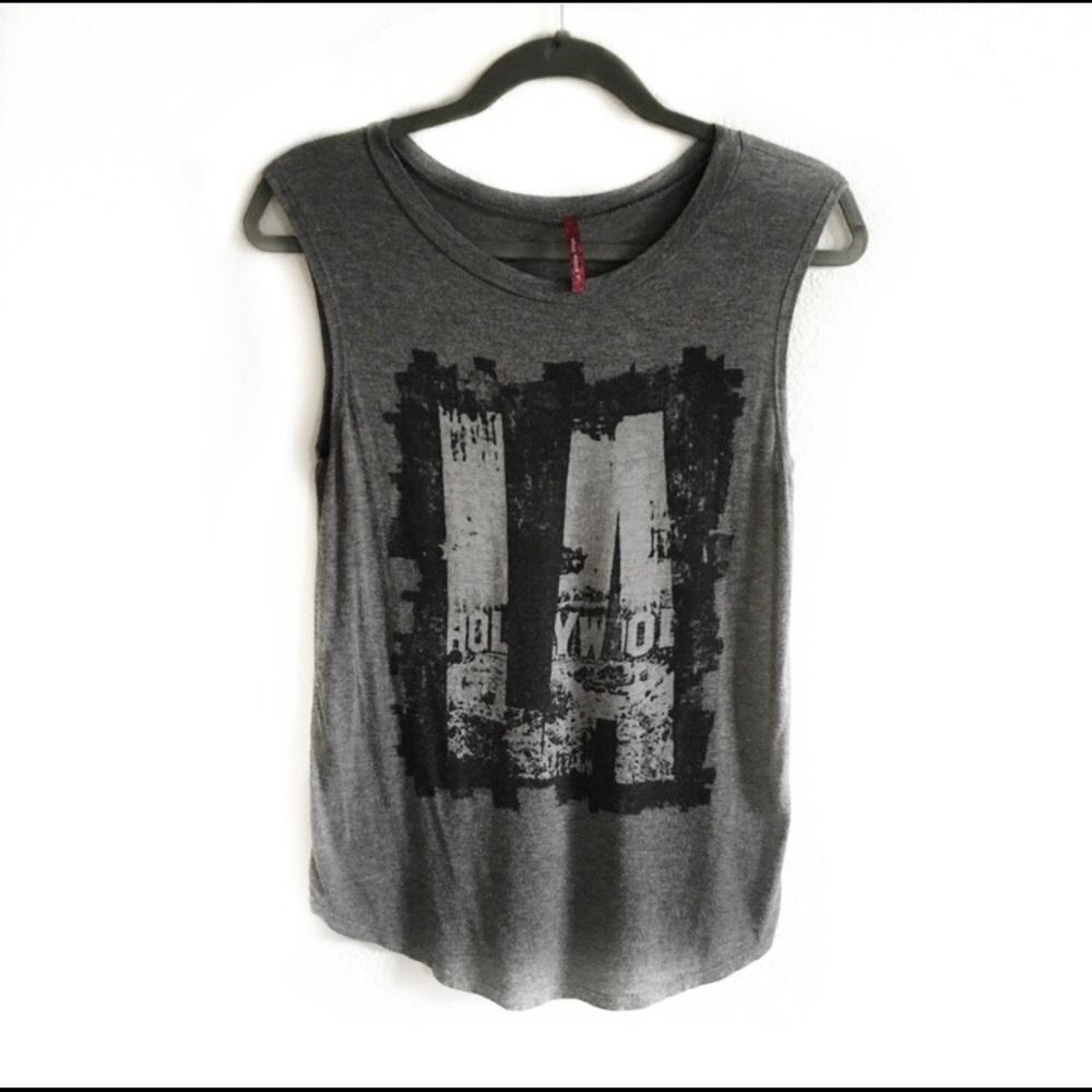 Miss Royal T juniors gray muscle tee “LA Hollywood